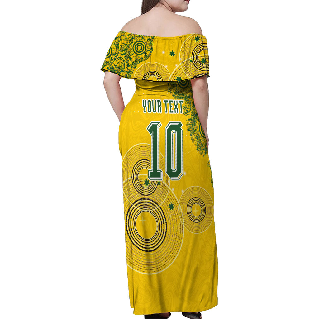 Custom Australia National Football Family Matching Off Shoulder Maxi Dress and Hawaiian Shirt Socceroos-Aboriginal Dot Art Heritage Graphic