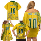 Custom Australia National Football Family Matching Off Shoulder Short Dress and Hawaiian Shirt Socceroos-Aboriginal Dot Art Heritage Graphic