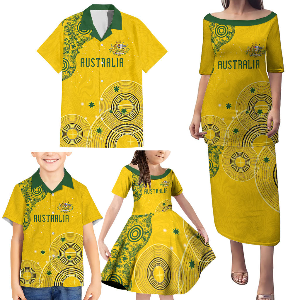 Custom Australia National Football Family Matching Puletasi and Hawaiian Shirt Socceroos-Aboriginal Dot Art Heritage Graphic