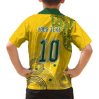 Custom Australia National Football Family Matching Short Sleeve Bodycon Dress and Hawaiian Shirt Socceroos-Aboriginal Dot Art Heritage Graphic