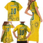 Custom Australia National Football Family Matching Short Sleeve Bodycon Dress and Hawaiian Shirt Socceroos-Aboriginal Dot Art Heritage Graphic
