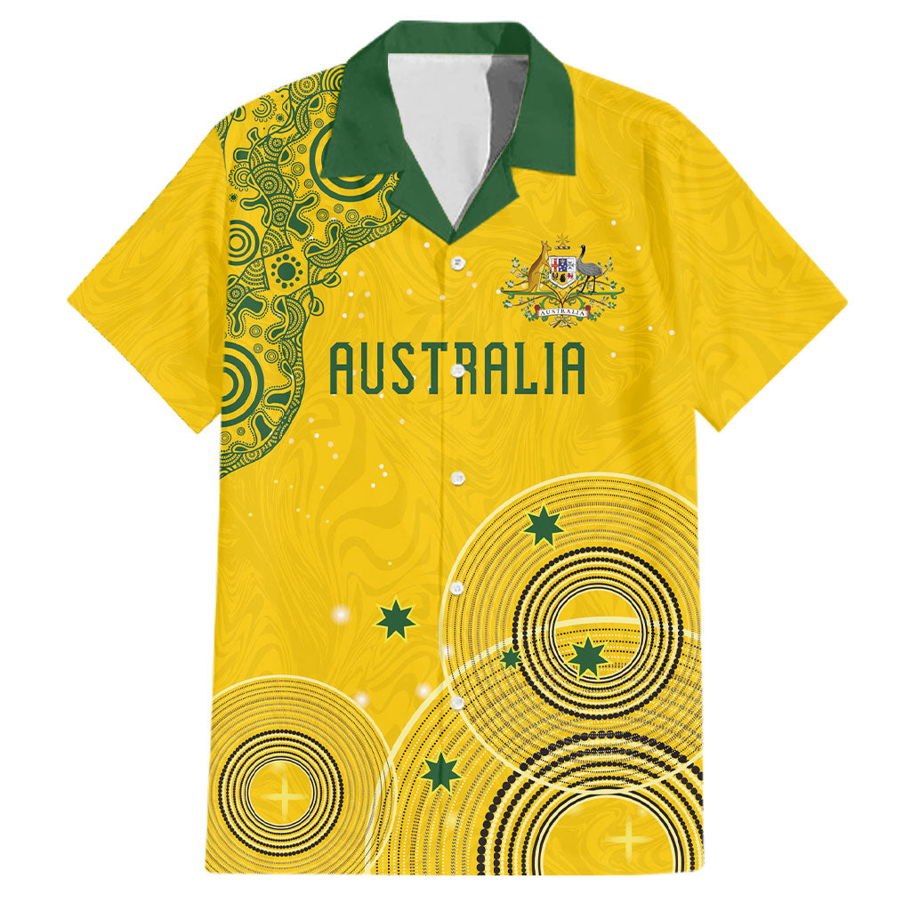 Custom Australia National Football Family Matching Short Sleeve Bodycon Dress and Hawaiian Shirt Socceroos-Aboriginal Dot Art Heritage Graphic