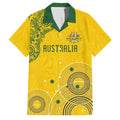 Custom Australia National Football Family Matching Short Sleeve Bodycon Dress and Hawaiian Shirt Socceroos-Aboriginal Dot Art Heritage Graphic