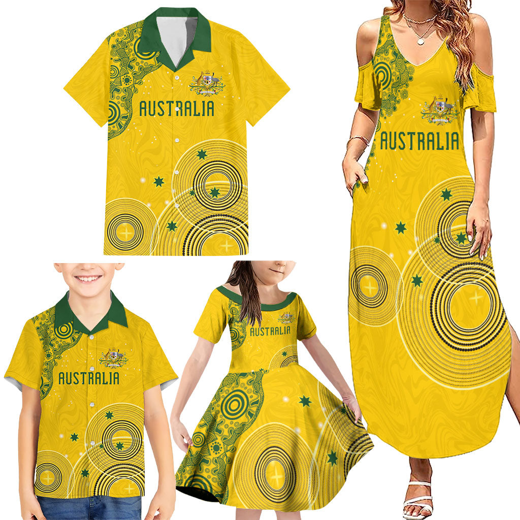 Custom Australia National Football Family Matching Summer Maxi Dress and Hawaiian Shirt Socceroos-Aboriginal Dot Art Heritage Graphic