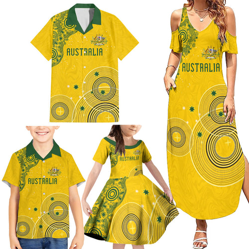 Custom Australia National Football Family Matching Summer Maxi Dress and Hawaiian Shirt Socceroos-Aboriginal Dot Art Heritage Graphic