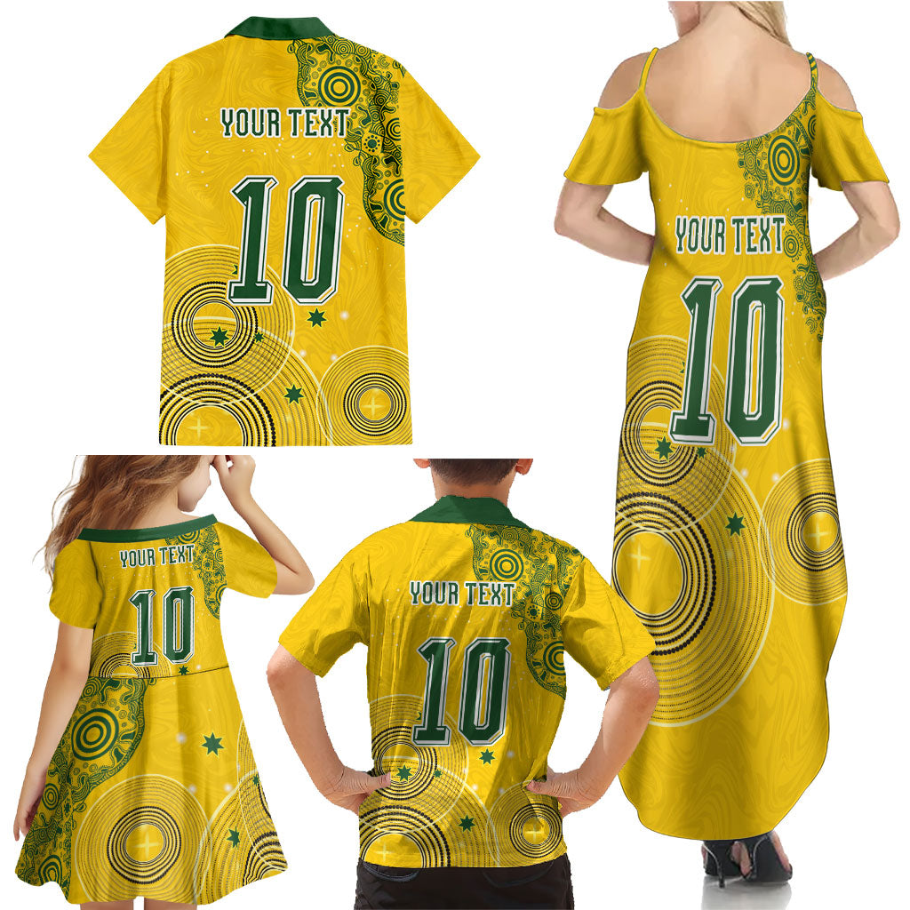 Custom Australia National Football Family Matching Summer Maxi Dress and Hawaiian Shirt Socceroos-Aboriginal Dot Art Heritage Graphic