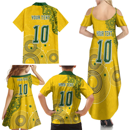 Custom Australia National Football Family Matching Summer Maxi Dress and Hawaiian Shirt Socceroos-Aboriginal Dot Art Heritage Graphic