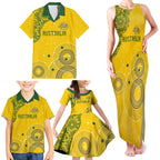 Custom Australia National Football Family Matching Tank Maxi Dress and Hawaiian Shirt Socceroos-Aboriginal Dot Art Heritage Graphic