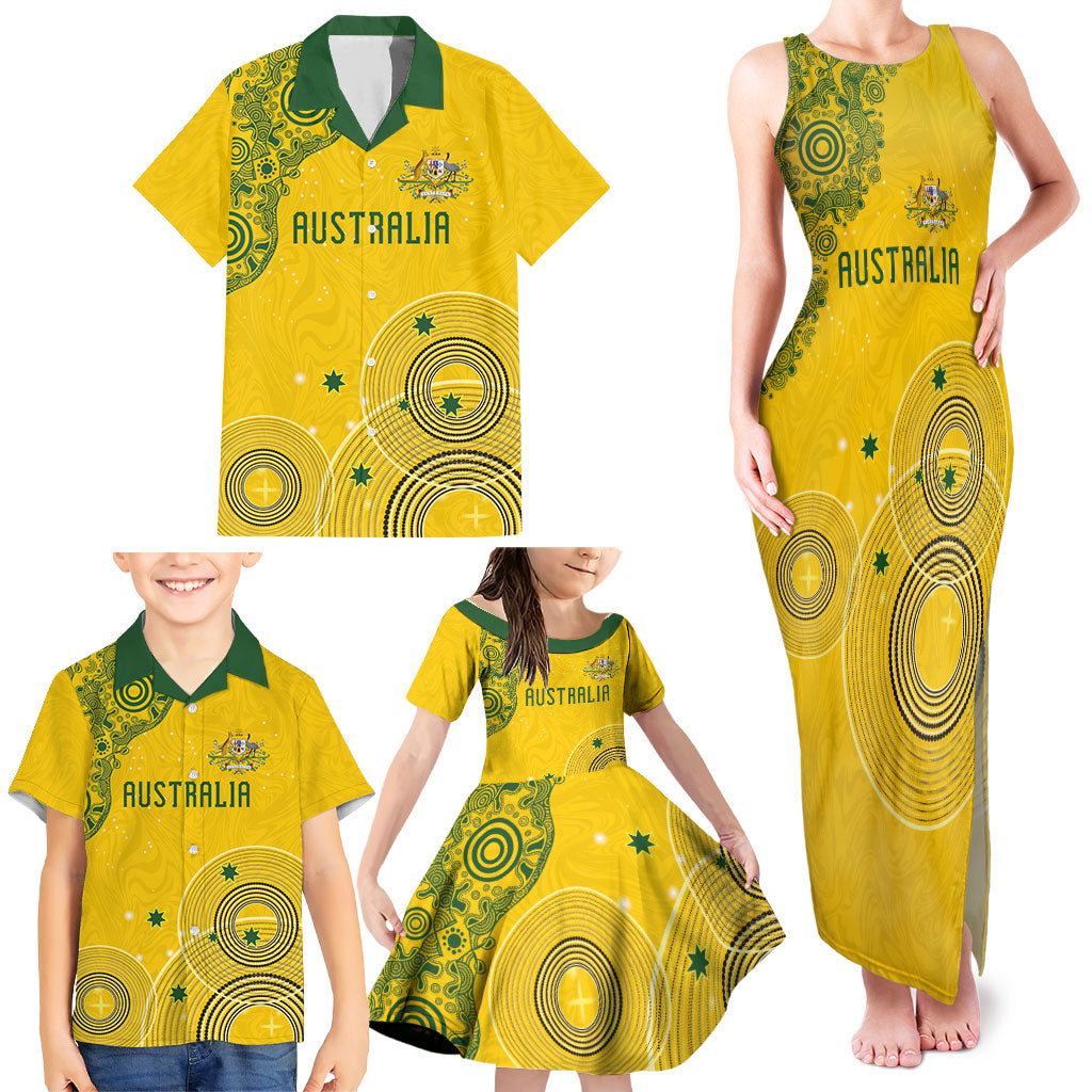 Custom Australia National Football Family Matching Tank Maxi Dress and Hawaiian Shirt Socceroos-Aboriginal Dot Art Heritage Graphic