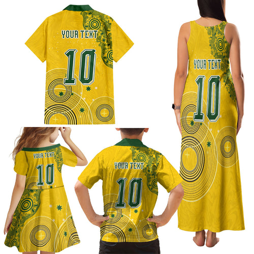 Custom Australia National Football Family Matching Tank Maxi Dress and Hawaiian Shirt Socceroos-Aboriginal Dot Art Heritage Graphic