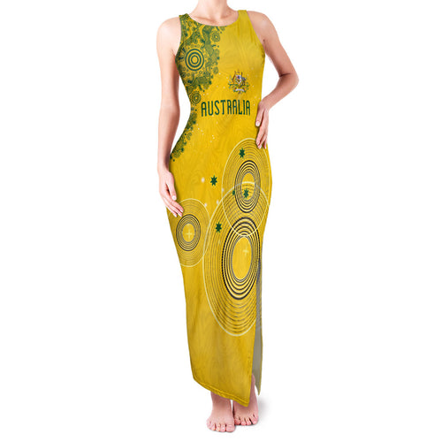 Custom Australia National Football Family Matching Tank Maxi Dress and Hawaiian Shirt Socceroos-Aboriginal Dot Art Heritage Graphic