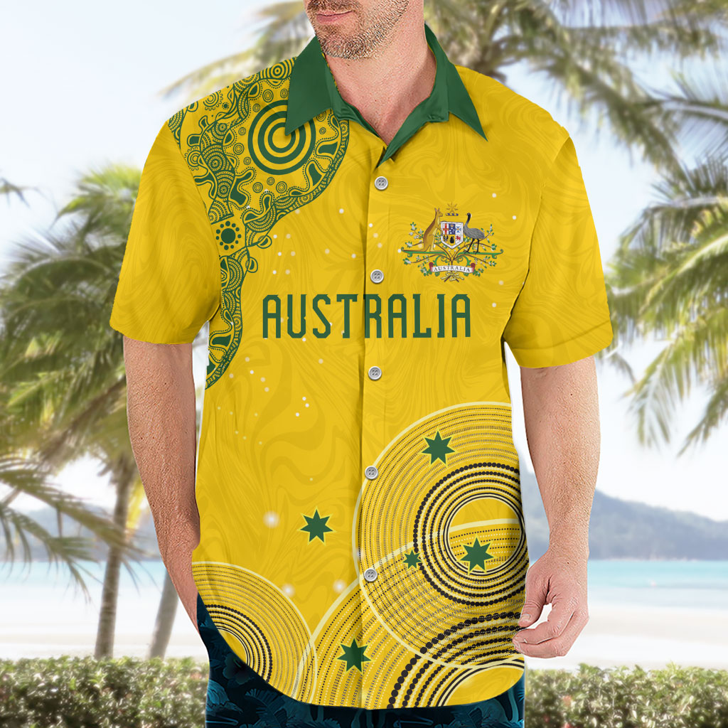 Custom Australia National Football Hawaiian Shirt Socceroos-Aboriginal Dot Art Heritage Graphic