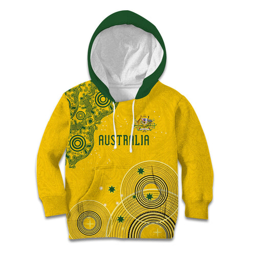 Custom Australia National Football Kid Hoodie Socceroos-Aboriginal Dot Art Heritage Graphic