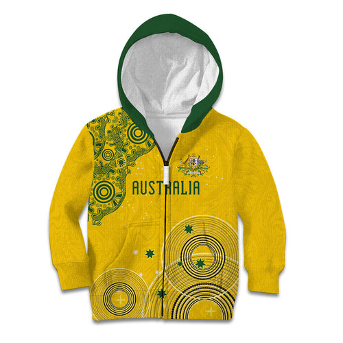 Custom Australia National Football Kid Hoodie Socceroos-Aboriginal Dot Art Heritage Graphic