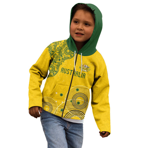 Custom Australia National Football Kid Hoodie Socceroos-Aboriginal Dot Art Heritage Graphic
