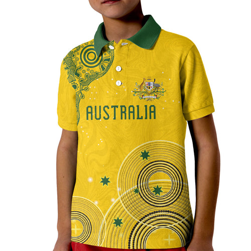 Custom Australia National Football Kid Polo Shirt Socceroos-Aboriginal Dot Art Heritage Graphic