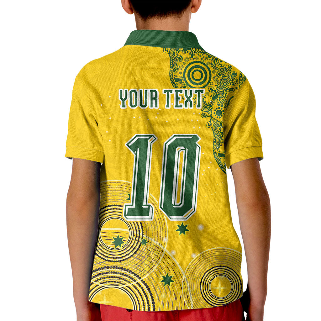 Custom Australia National Football Kid Polo Shirt Socceroos-Aboriginal Dot Art Heritage Graphic