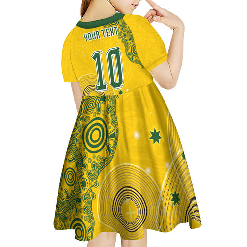 Custom Australia National Football Kid Short Sleeve Dress Socceroos-Aboriginal Dot Art Heritage Graphic