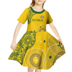 Custom Australia National Football Kid Short Sleeve Dress Socceroos-Aboriginal Dot Art Heritage Graphic