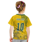 Custom Australia National Football Kid T Shirt Socceroos-Aboriginal Dot Art Heritage Graphic