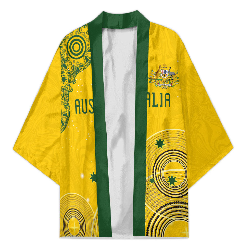 Custom Australia National Football Kimono Socceroos-Aboriginal Dot Art Heritage Graphic
