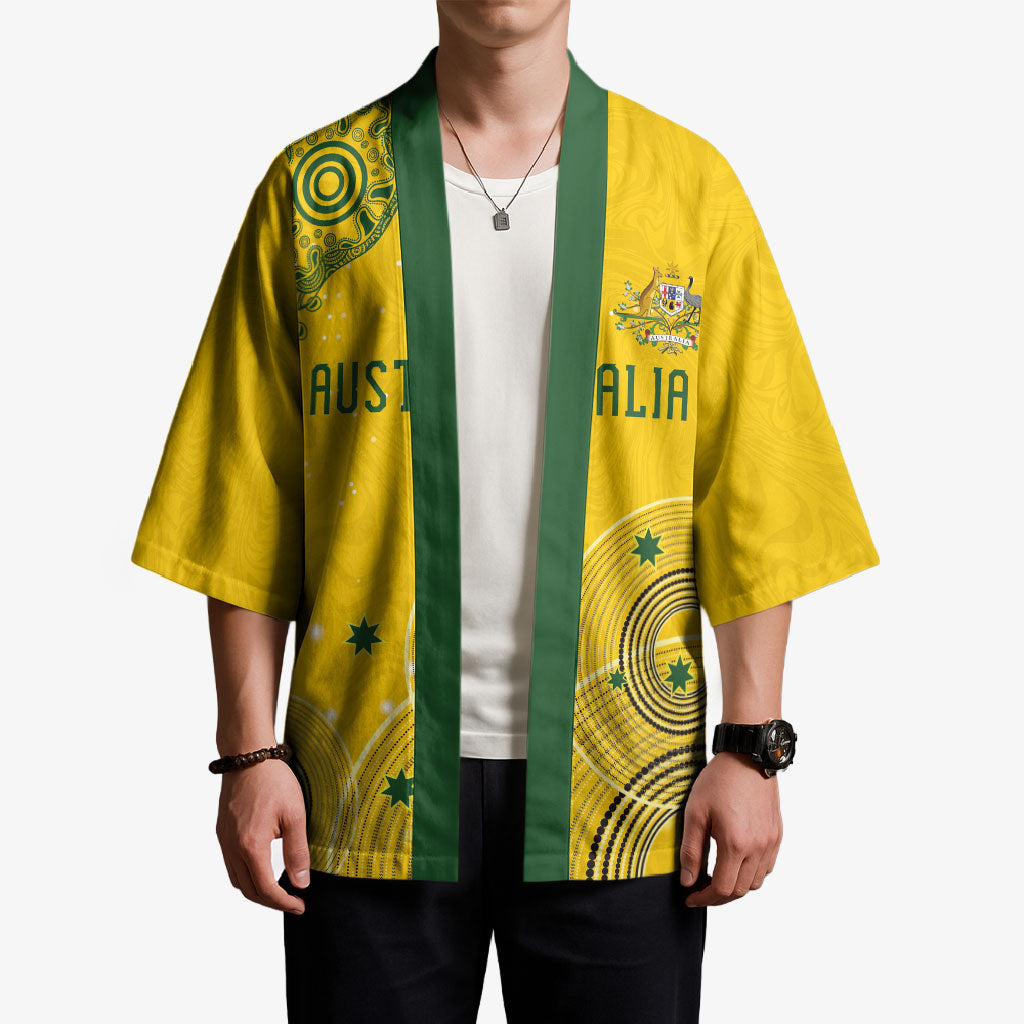 Custom Australia National Football Kimono Socceroos-Aboriginal Dot Art Heritage Graphic