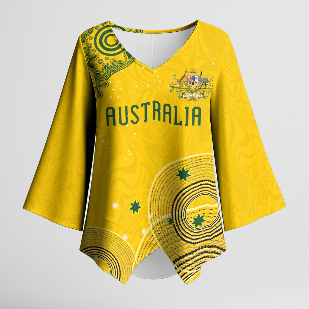 Custom Australia National Football Kimono Sleeve Blouse Socceroos-Aboriginal Dot Art Heritage Graphic