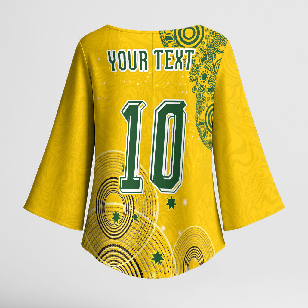 Custom Australia National Football Kimono Sleeve Blouse Socceroos-Aboriginal Dot Art Heritage Graphic