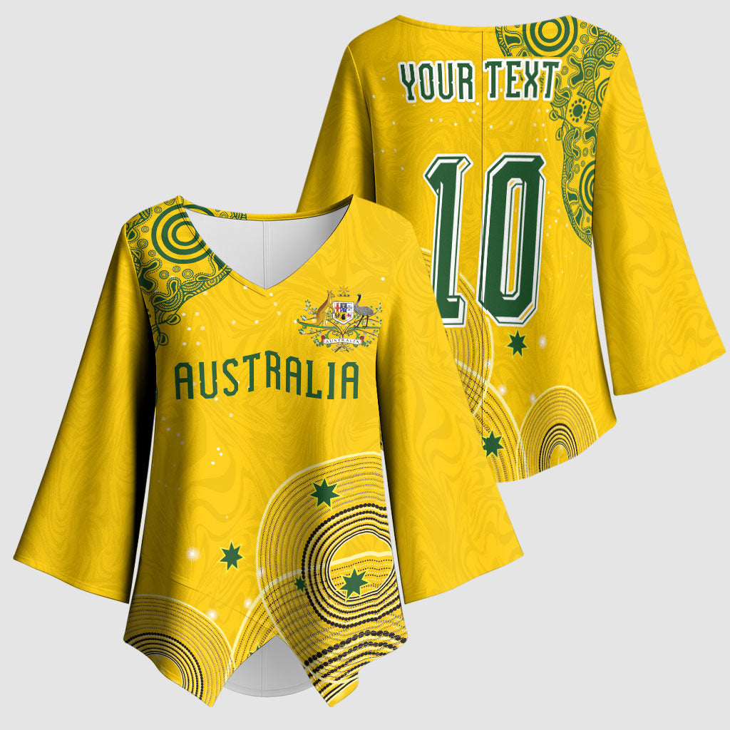 Custom Australia National Football Kimono Sleeve Blouse Socceroos-Aboriginal Dot Art Heritage Graphic