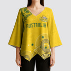 Custom Australia National Football Kimono Sleeve Blouse Socceroos-Aboriginal Dot Art Heritage Graphic
