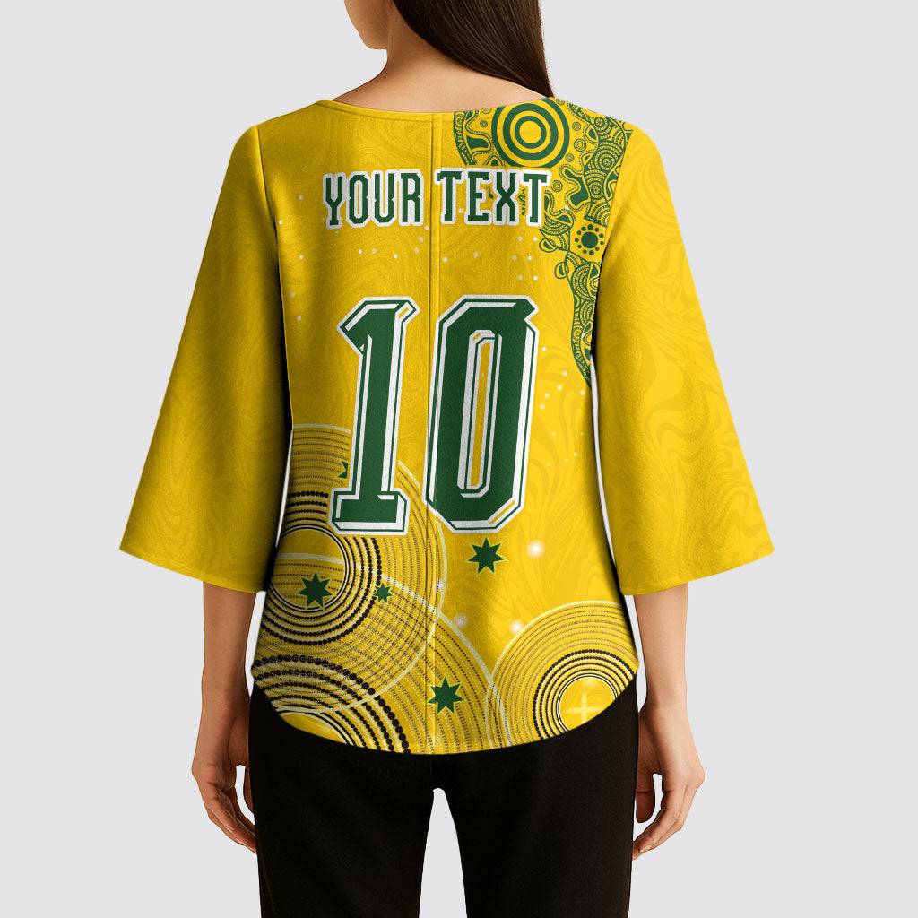 Custom Australia National Football Kimono Sleeve Blouse Socceroos-Aboriginal Dot Art Heritage Graphic
