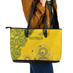 Australia National Football Leather Tote Bag Socceroos-Aboriginal Dot Art Heritage Graphic