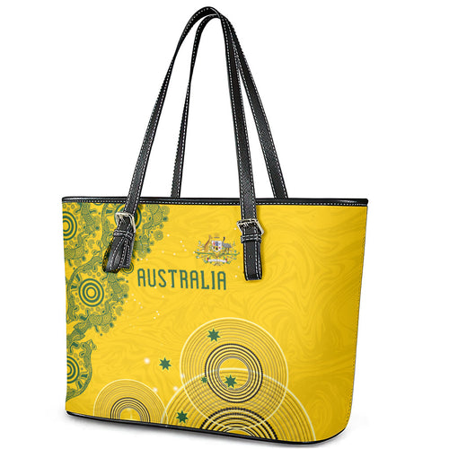 Australia National Football Leather Tote Bag Socceroos-Aboriginal Dot Art Heritage Graphic