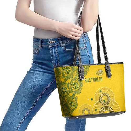 Australia National Football Leather Tote Bag Socceroos-Aboriginal Dot Art Heritage Graphic