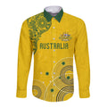 Custom Australia National Football Long Sleeve Button Shirt Socceroos-Aboriginal Dot Art Heritage Graphic