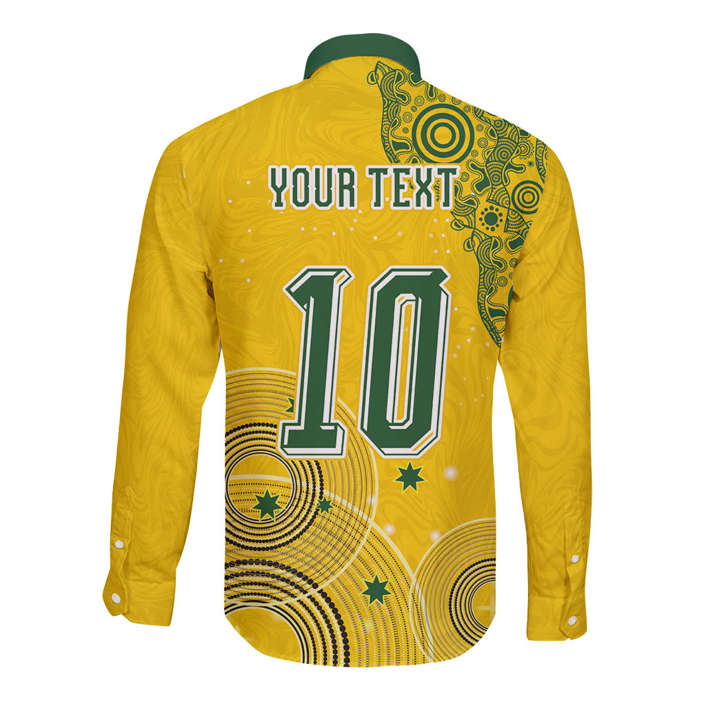 Custom Australia National Football Long Sleeve Button Shirt Socceroos-Aboriginal Dot Art Heritage Graphic