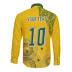 Custom Australia National Football Long Sleeve Button Shirt Socceroos-Aboriginal Dot Art Heritage Graphic