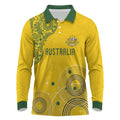 Custom Australia National Football Long Sleeve Polo Shirt Socceroos-Aboriginal Dot Art Heritage Graphic