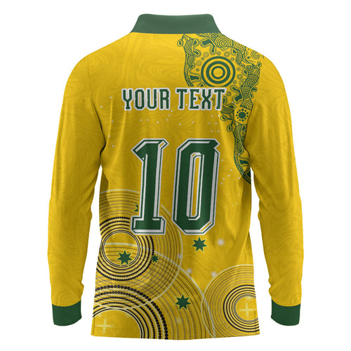 Custom Australia National Football Long Sleeve Polo Shirt Socceroos-Aboriginal Dot Art Heritage Graphic