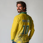 Custom Australia National Football Long Sleeve Polo Shirt Socceroos-Aboriginal Dot Art Heritage Graphic