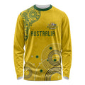 Custom Australia National Football Long Sleeve Shirt Socceroos-Aboriginal Dot Art Heritage Graphic
