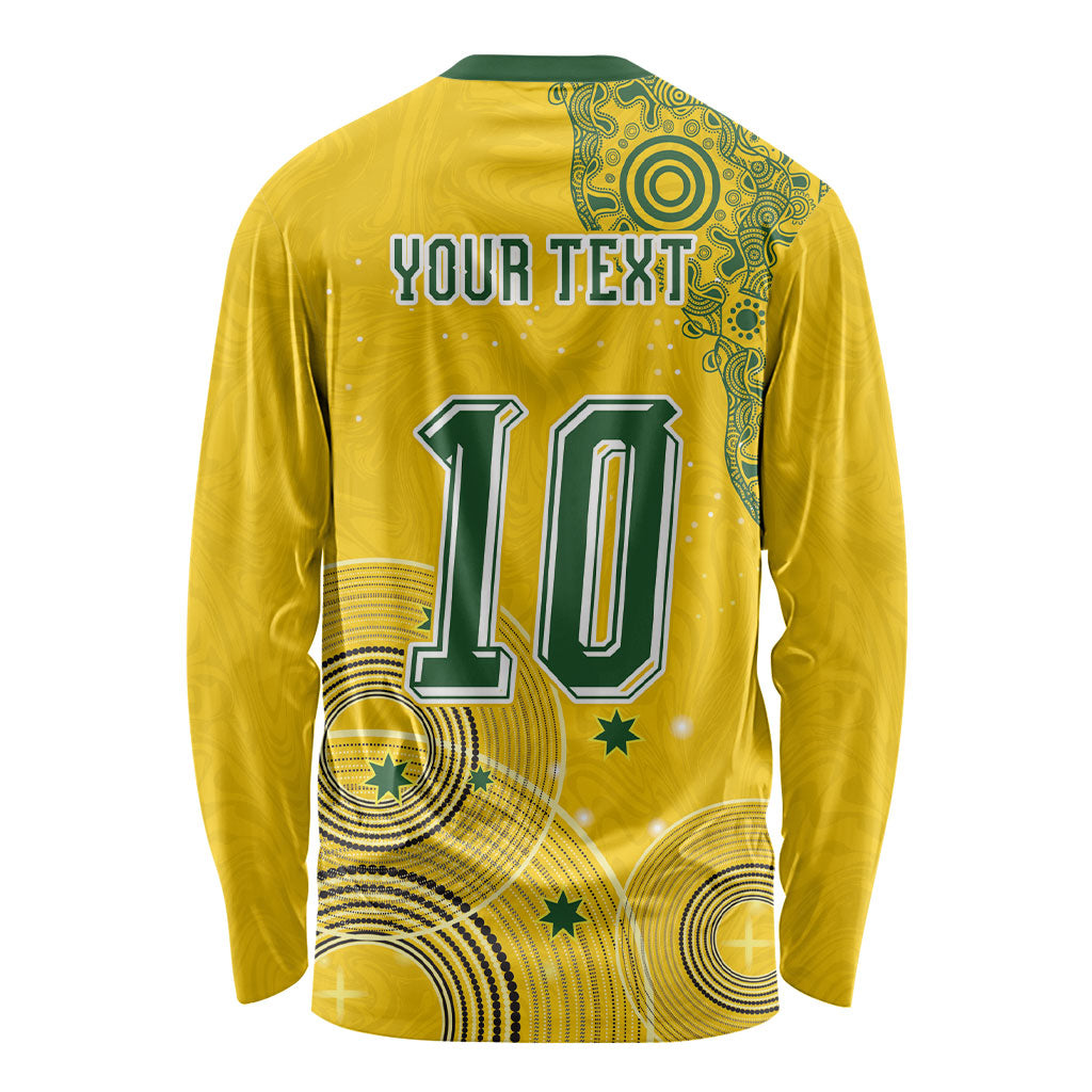 Custom Australia National Football Long Sleeve Shirt Socceroos-Aboriginal Dot Art Heritage Graphic