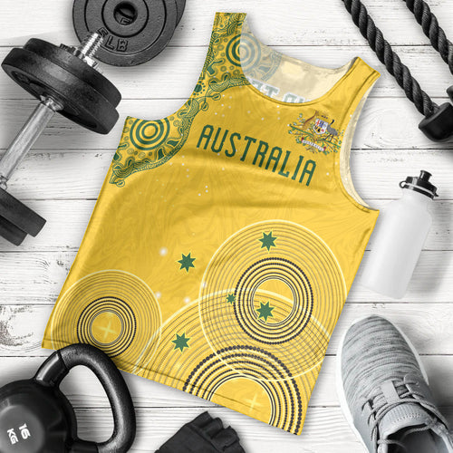 Custom Australia National Football Men Tank Top Socceroos-Aboriginal Dot Art Heritage Graphic