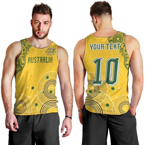 Custom Australia National Football Men Tank Top Socceroos-Aboriginal Dot Art Heritage Graphic
