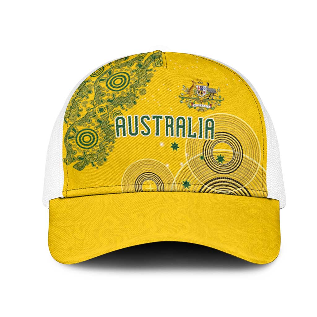Australia National Football Mesh Trucker Cap Socceroos-Aboriginal Dot Art Heritage Graphic