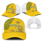 Australia National Football Mesh Trucker Cap Socceroos-Aboriginal Dot Art Heritage Graphic