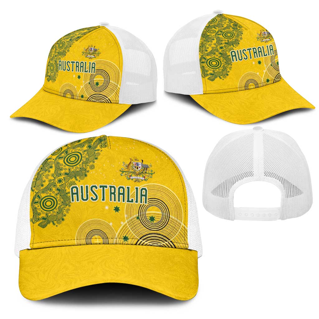 Australia National Football Mesh Trucker Cap Socceroos-Aboriginal Dot Art Heritage Graphic