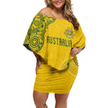 Custom Australia National Football Off Shoulder Short Dress Socceroos-Aboriginal Dot Art Heritage Graphic