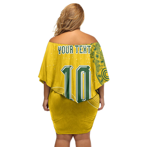 Custom Australia National Football Off Shoulder Short Dress Socceroos-Aboriginal Dot Art Heritage Graphic