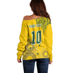 Custom Australia National Football Off Shoulder Sweater Socceroos-Aboriginal Dot Art Heritage Graphic